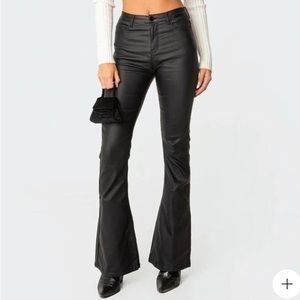 Edikted Black faux leather flare pants